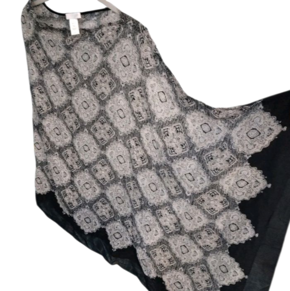 J.Jill Black Print Medallion Rayon‎ Cape Top Women's One Size NWT